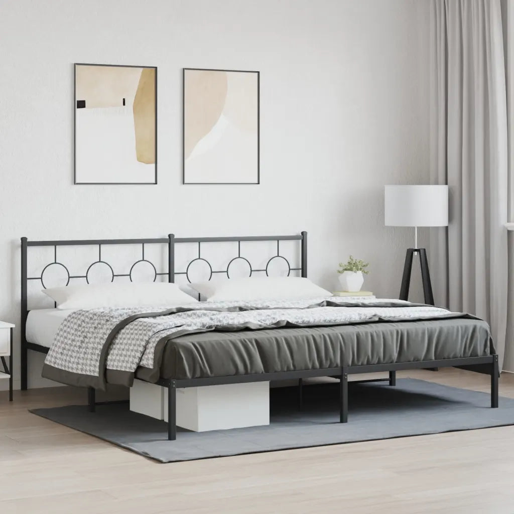 Letto matrimoniale | Letto per adulti | Giroletto con Testiera in Metallo Nero 193x203 cm