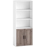Libreria con Mensole Aperte e Armadio con Ante, 60x30x149,5 cm, Bianco e Marrone