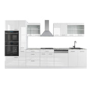 Vicco Cucina componibile Bianco lucido/bianco 350 cm con armadio alto, senza piano di lavoro