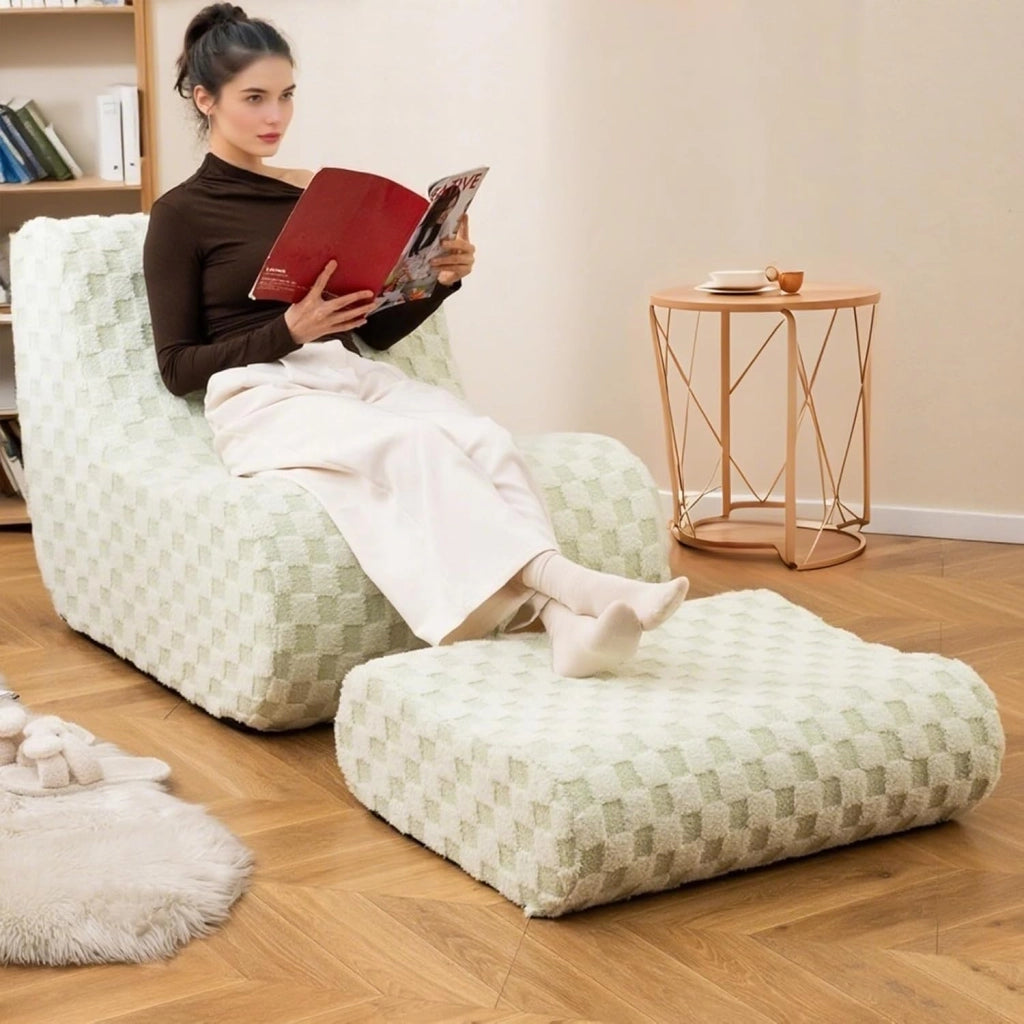 Sedia a Sacco con Pouf, Divano in Spugna ad Alta Elasticità, Fondo Antiscivolo e Copertura in Velluto Lavabile, Comoda Poltrona Pigra per Soggiorno Camera da Letto Sala Lettura (Verde)