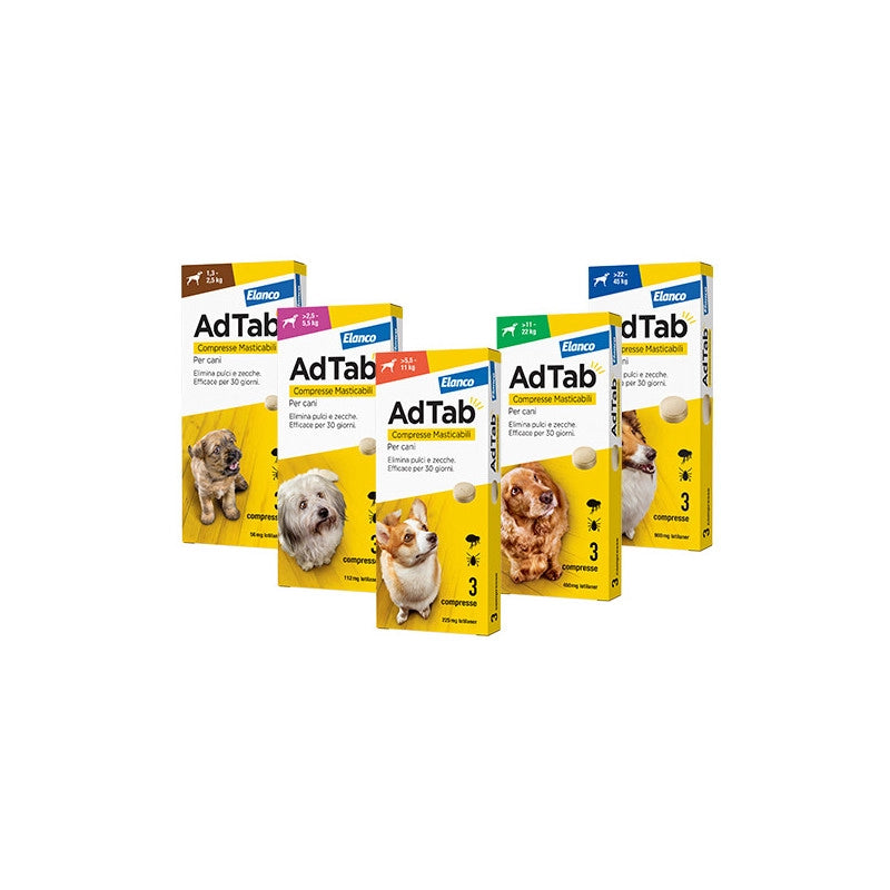 Compresse masticabili AdTab per cani 5,5–11 kg – 3 pz – Protezione mensile antiparassitaria