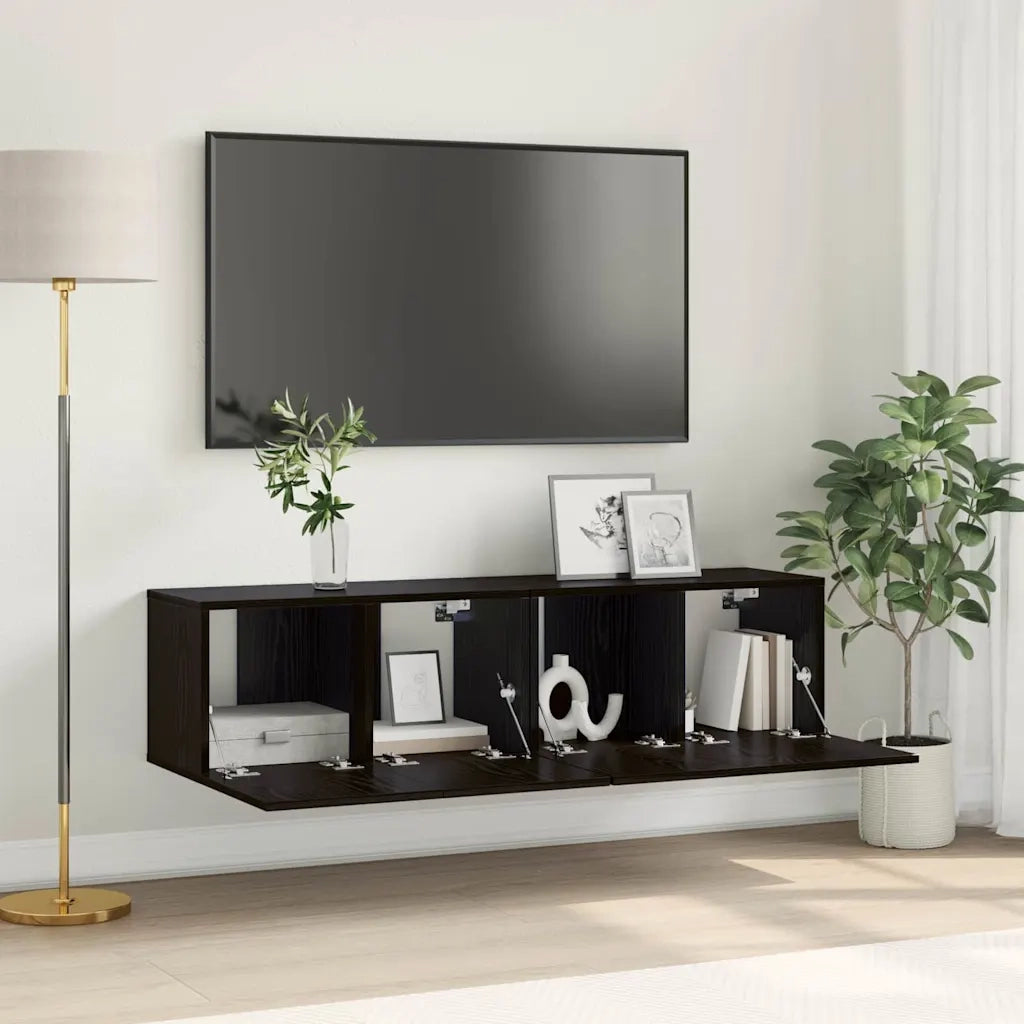 Set mobile TV 2 pz-Set di 2 Credenza per TV Nero 60 x 30 x 30 cm Legno multistrato