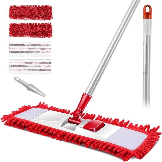Mop 360° giratorio con maniglia in acciaio inossidabile da 125 cm e 4 pad di pulizia microfibra - pulizia rapida pala piatta