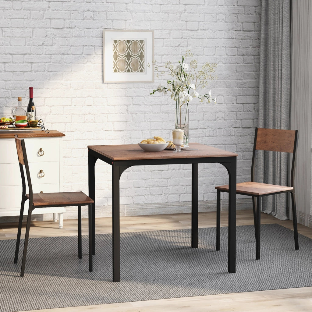 Set tavolo da pranzo con 2 sedie; 70x70x75 cm; metallo marrone