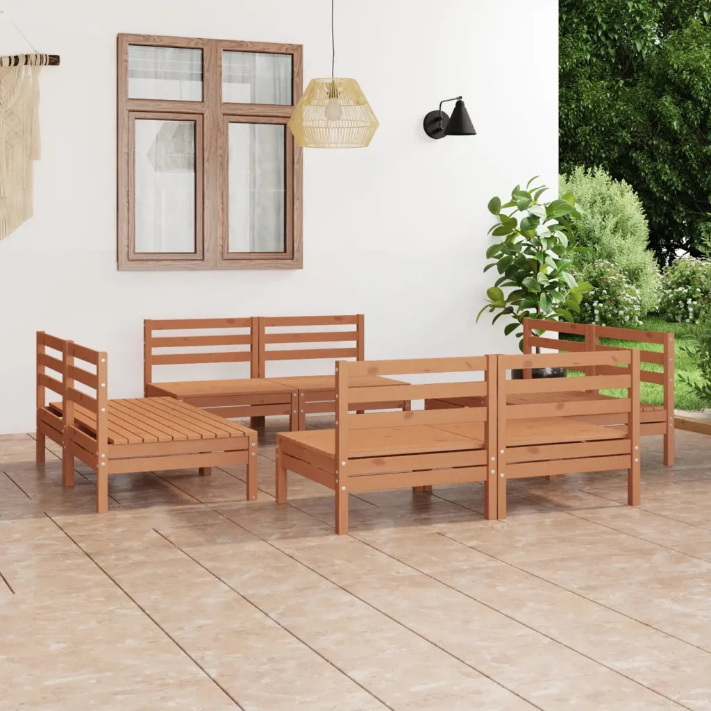Set Salotto da Giardino 8pz | Set di Mobili da Esterno Marrone Ambra Legno Massello Pino