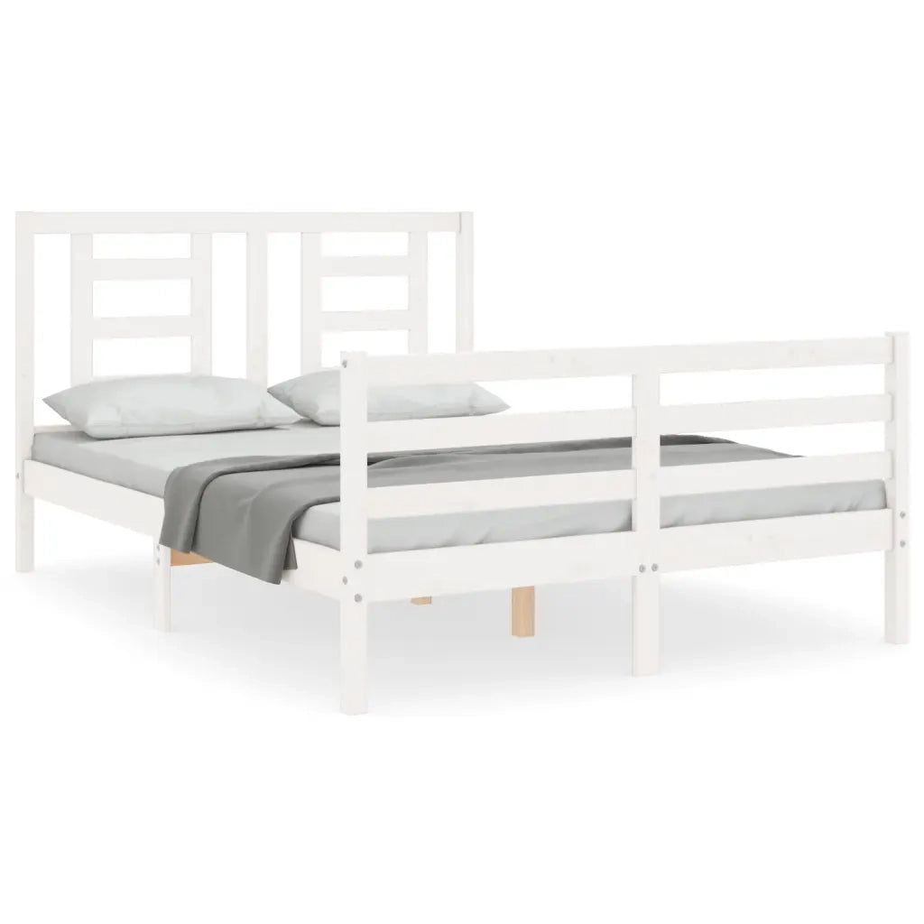 Giroletto con Testiera-Struttura Letto con testiera Bianco 140x190 cm in Legno Massello 484177
