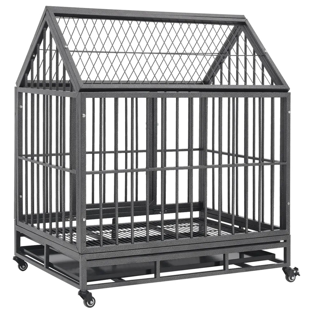Gabbia per Cani con Ruote in Acciaio e Tetto 92x62x106 cm 171493