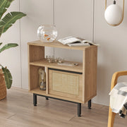 Tavolino Laterale da Divano Kvænangen 60x60x26 cm Effetto Rovere / Rattan [en.casa]