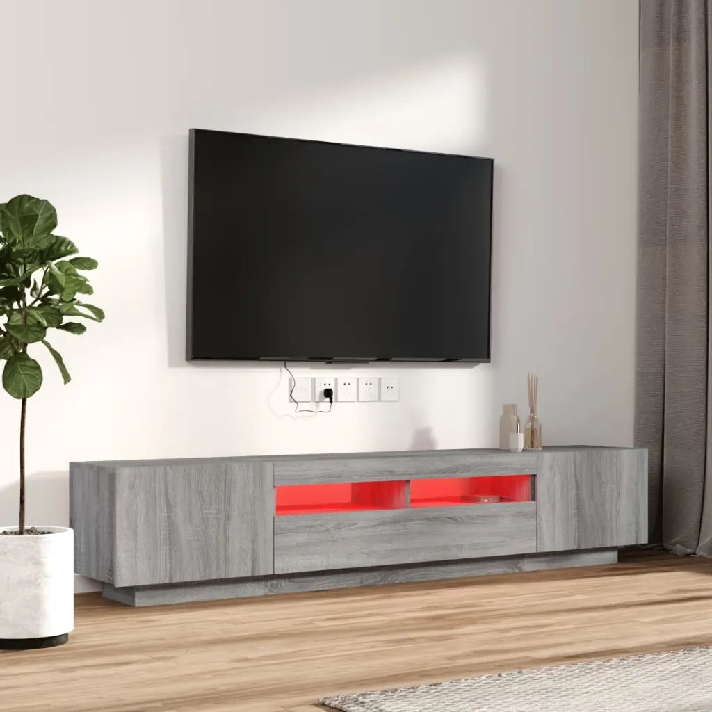 Set Mobili TV 2 pz con Luci LED Grigio Sonoma Legno Multistrato 3120171
