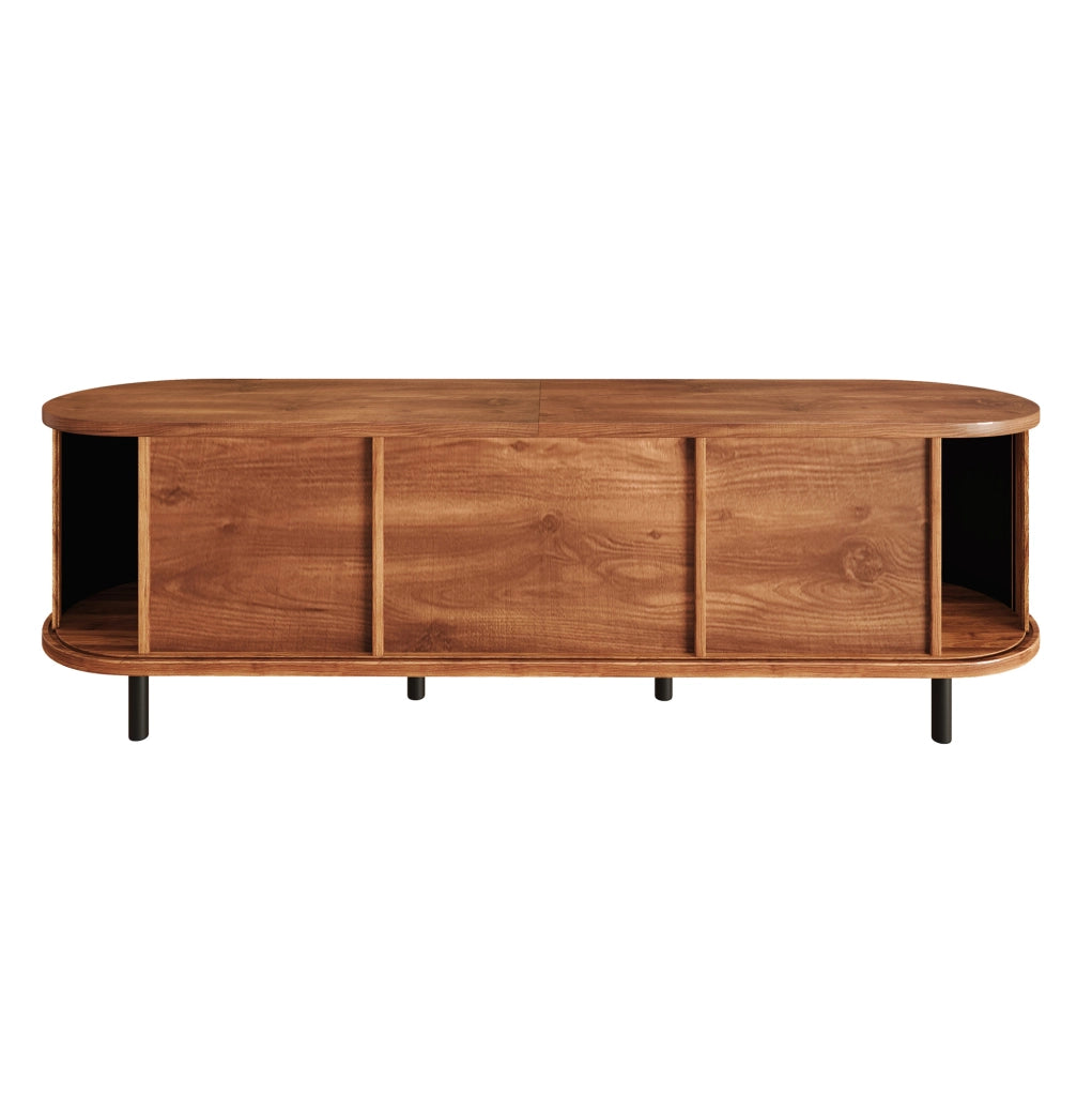 TV lowboard 150x40x55 cm con 2 cassetti e ante scorrevoli; noce; MDF e pannello truciolare