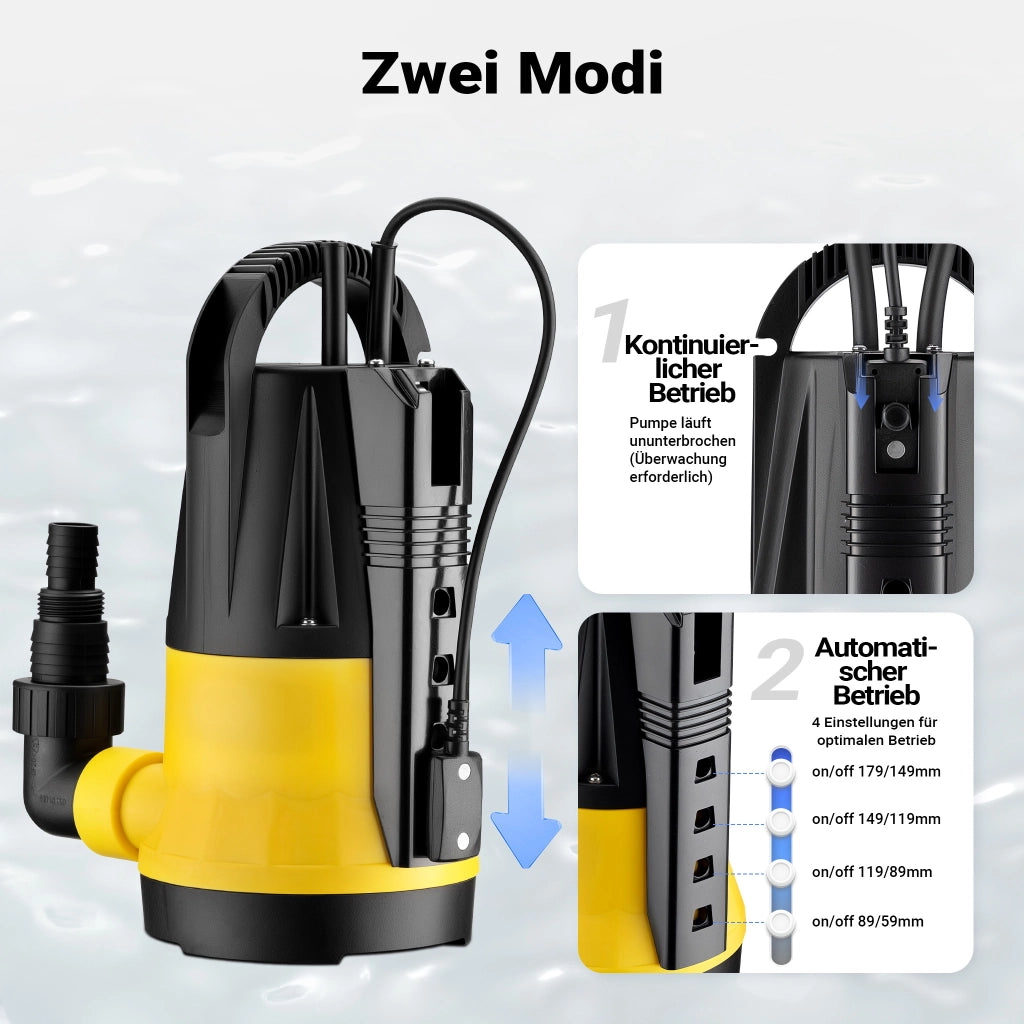 Pompa sommersa con sensore 400 W, pompa a immersione per acque chiare con 2 modalità di funzionamento, 7300 l/h, prevalenza 7,5 m, profondità 7 m