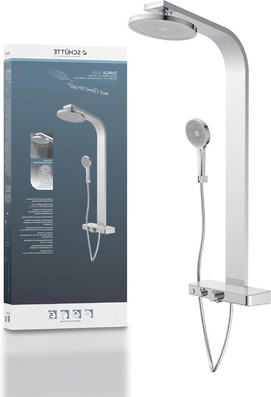 Pannello doccia Samoa Rain 60570 con vetrata termoregolabile - tecnologia di getto soffice - finitura grigio cromato - supporto per parete doccia