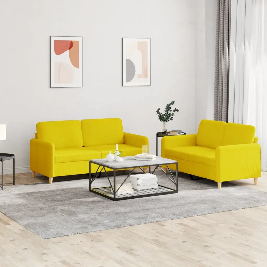 Set di Divani 2 pz con Cuscini Giallo Chiaro in Tessuto 3202091