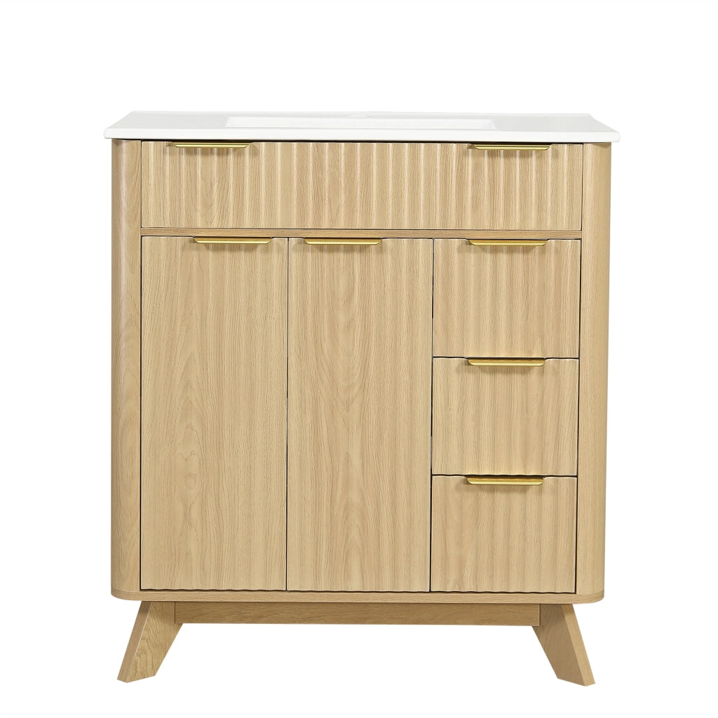 Mobile da bagno con 3 cassetti e 2 ante; lavabo in ceramica - per bagno - 81x47x90 cm - naturale