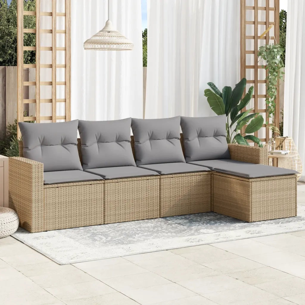 Set Divano da Giardino 5 pz con Cuscini-Sofa da Giardino-Divanetto da esterno Beige in Polyrattan 971510