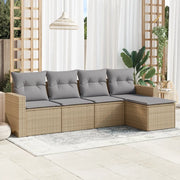 Set Divano da Giardino 5 pz con Cuscini-Sofa da Giardino-Divanetto da esterno Beige in Polyrattan 971510