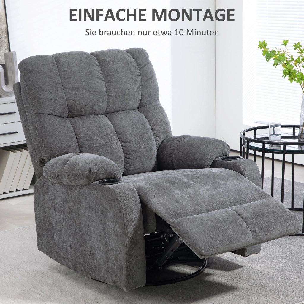 Poltrona relax reclinabile con poggiapiedi ¨C Xylo ¨C girevole grigio scuro 88x96x108cm