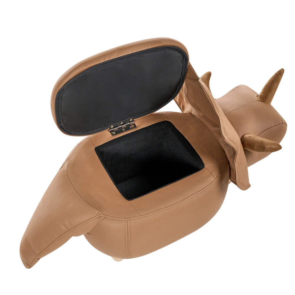 Animale Triceratopo Sgabello per bambini Tessuto in poliestere marrone Gambe in legno imbottite contenitore Poggiapiedi cameretta