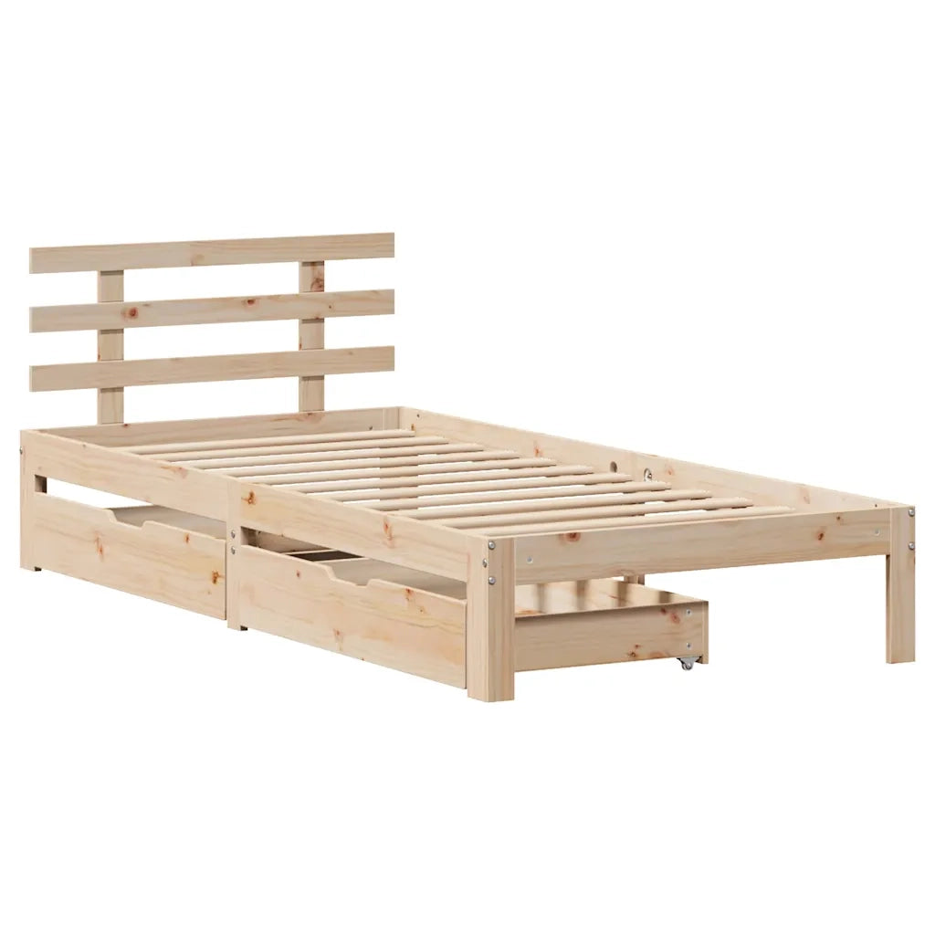 Giroletto con Cassetti 90x200 cm in Legno Massello di Pino 3302004