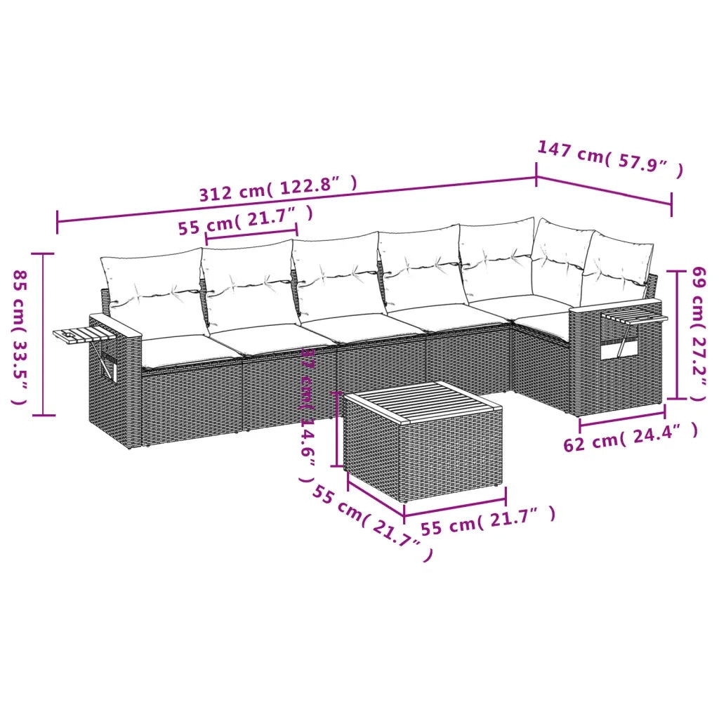 Set Divani da Giardino con Cuscini 7pz Nero Polyrattan 3226833
