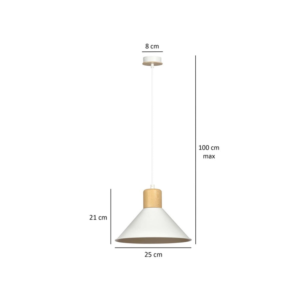 Lampada a sospensione Rowen in acciaio bianco e legno