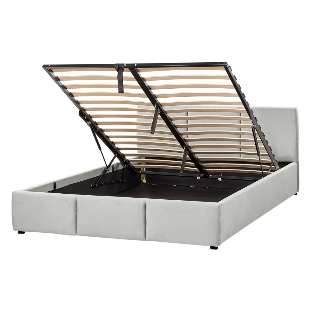 Letto Ottomano Grigio Chiaro Velluto Tappezzato 140 x 200 cm Testiera Travestita Funzione Contenitore