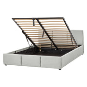 Letto Ottomano Grigio Chiaro Velluto Tappezzato 140 x 200 cm Testiera Travestita Funzione Contenitore