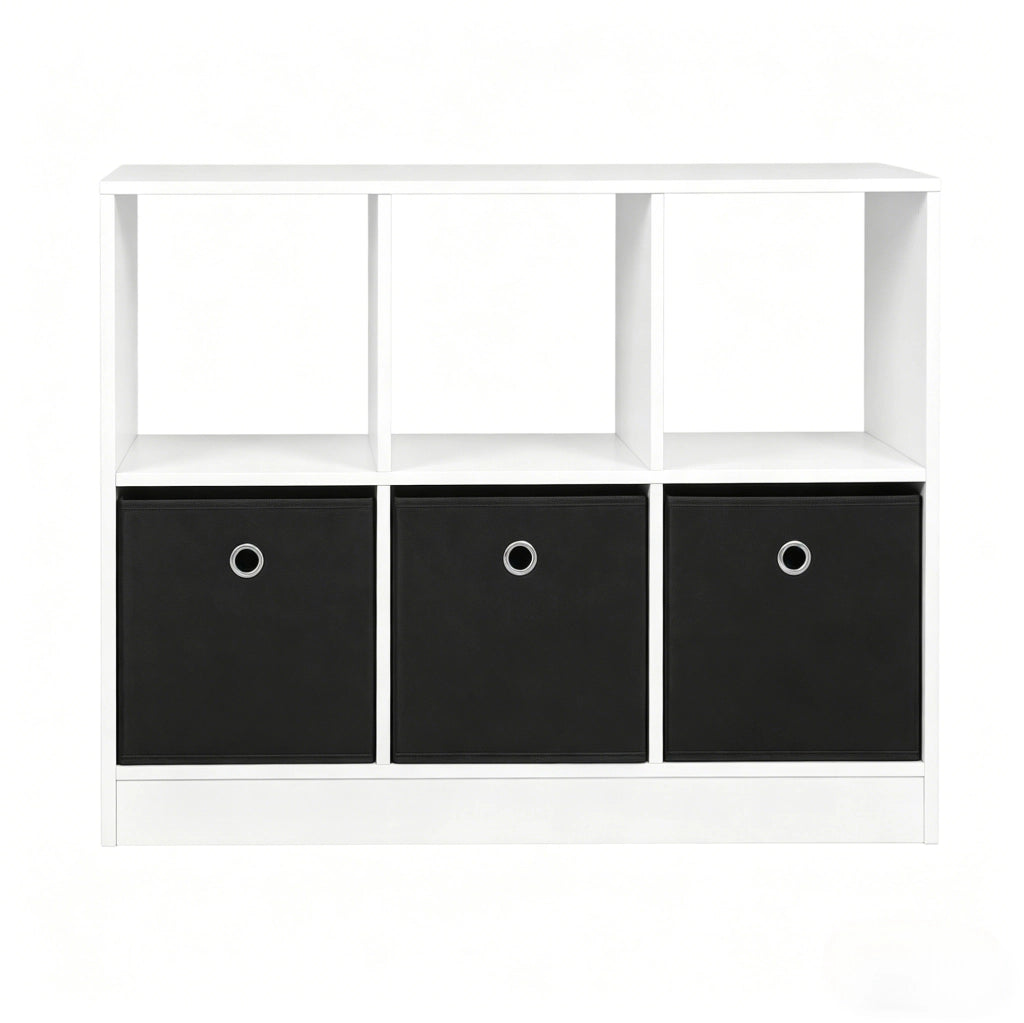 Libreria cubby 80x30x61 cm in legno bianco e nero con 3 cassetti