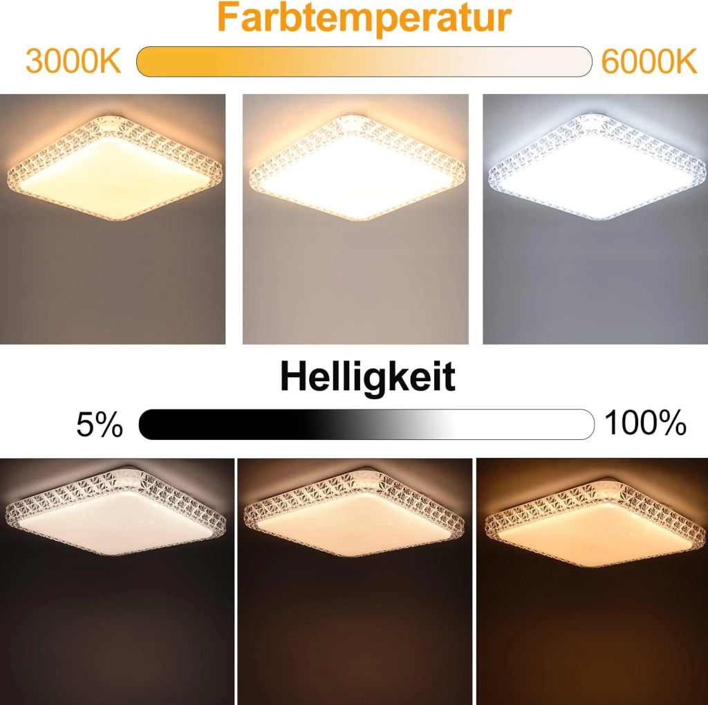 ZMH Lampada da soffitto plafoniera LED moderna quadrata 30cm cristallo cielo stellato dimmerabile telecomando bianco