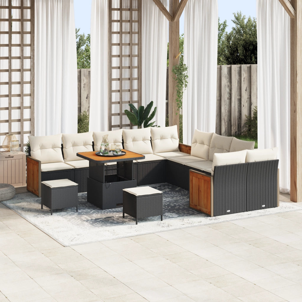Set di SofÃ  da Giardino  13 Pezzi con Cuscini Nero Polyrattan Acacia