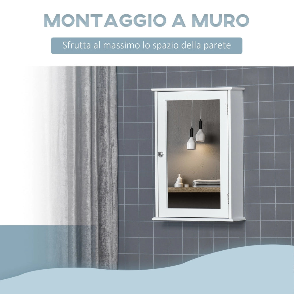 Pensile da Bagno 1 Anta Specchio 41x14x60 cm a Chiusura Magnetica Bianco