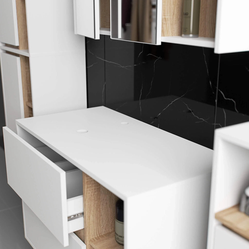 Mobile bagno senza lavabo VAMI sospeso Bianco, Sonoma Quercia 90 cm 2 cassetti 90x45,5x60 cm