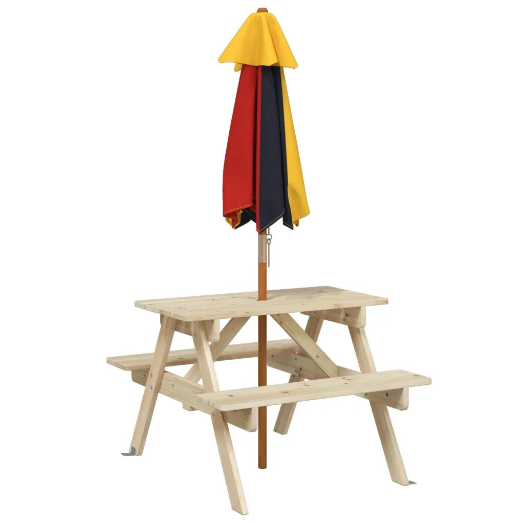 vidaXL Tavolo da Picnic per 4 Bambini con Ombrellone Legno di Abete