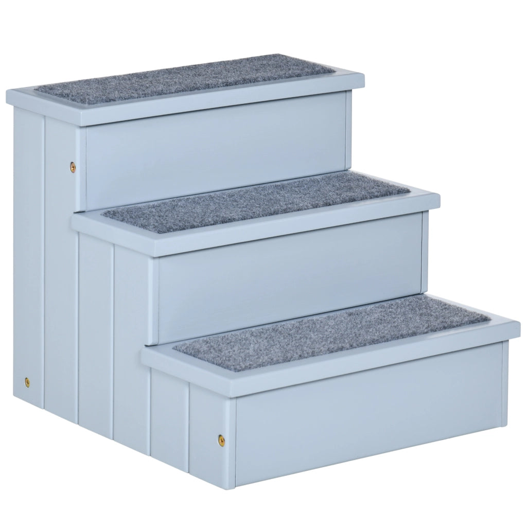 Scala per animali domestici a 3 gradini con portaoggetti e feltro antiscivolo in legno grigio 40,5 × 44,5 × 38 cm