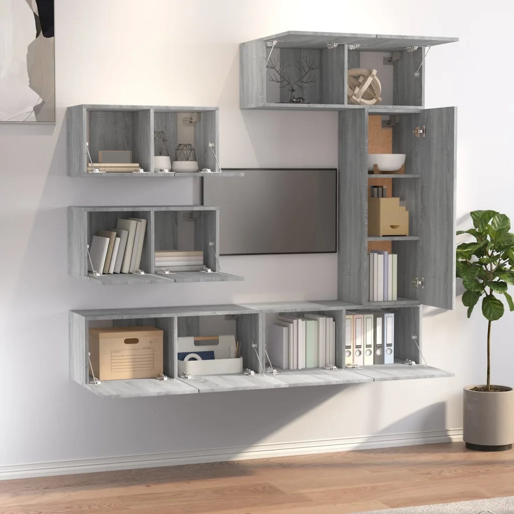 Set di Mobili Porta TV 6 pz Grigio Sonoma in Legno Multistrato