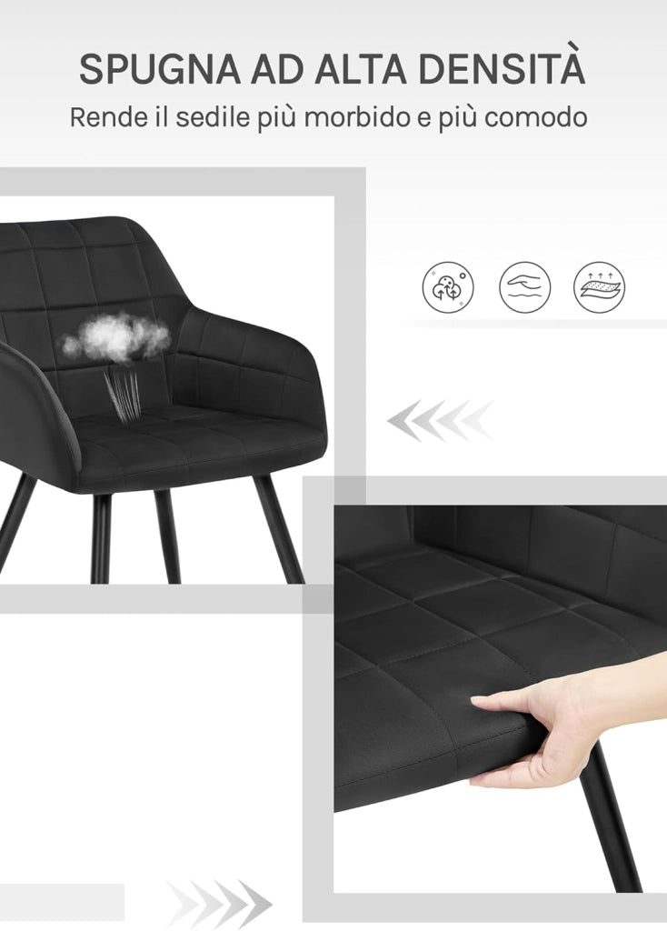 Sedia per Sala da Pranzo Imbottita, Poltroncina in Velluto,Sedia da Cucina con Braccioli e Schienale, Gambe in Metallo, moderne,Nero, BH93sz-1