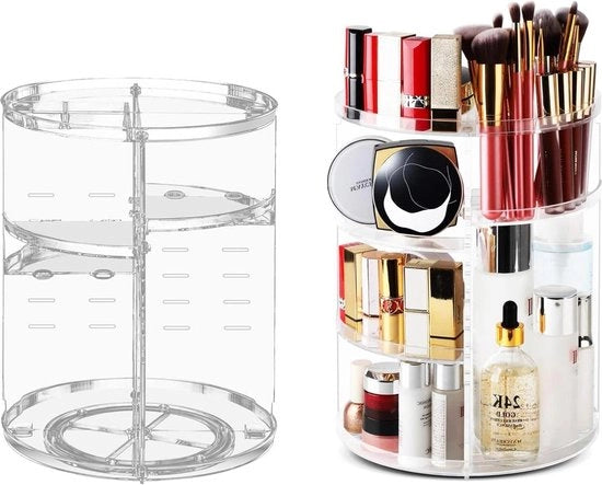 Organizzatore di makeup rotativo 360° - scatola trasparente per conservazione di cosmetici per comodino, camera da letto, bagno