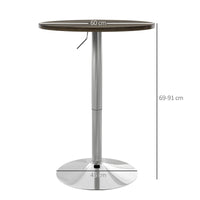 Tavolo Alto da Bar con Altezza Regolabile Piano Girevole e Base Ø60x69-91 cm in Acciaio Marrone