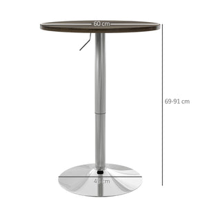 Tavolo Alto da Bar con Altezza Regolabile Piano Girevole e Base Ø60x69-91 cm in Acciaio Marrone