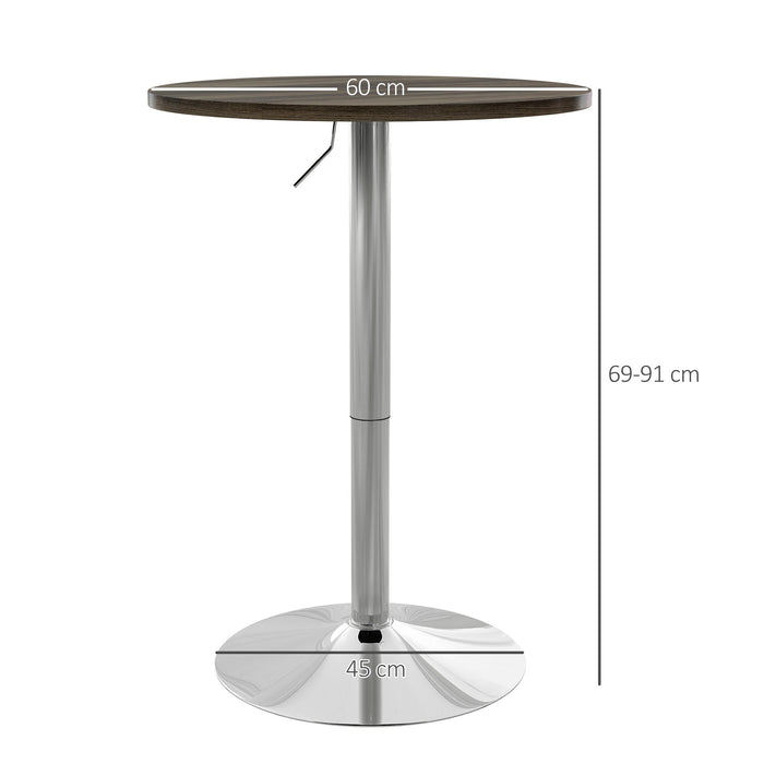 Tavolo Alto da Bar con Altezza Regolabile Piano Girevole e Base Ø60x69-91 cm in Acciaio Marrone