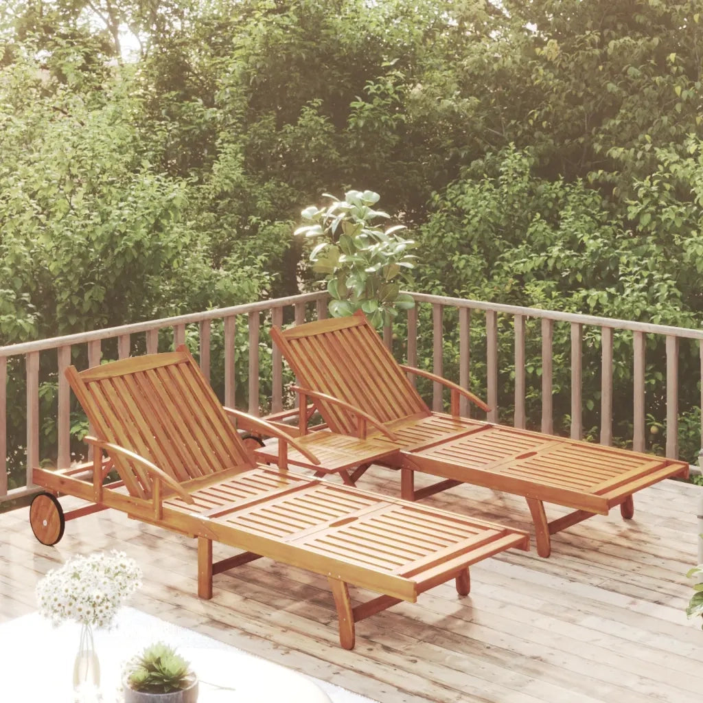 Set Lettino Prendisole con Tavolo 2 pz Legno di Massello Acacia  cod mxl 17718