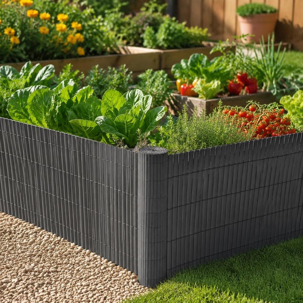 Double-sided PVC Garden Fence, 90 X 300 Cm, Grey