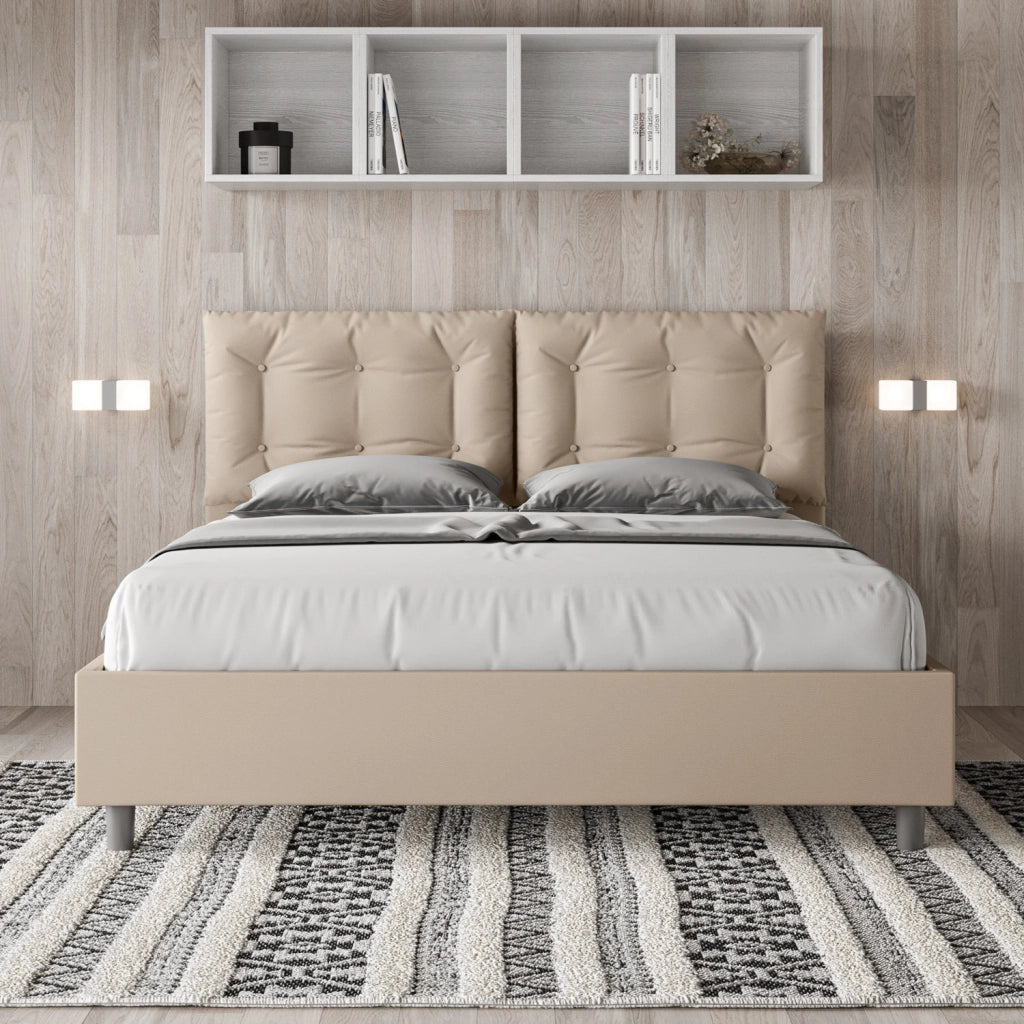BS COM Letto matrimoniale contenitore doppia alzata imbottito 160x200 similpelle tortora