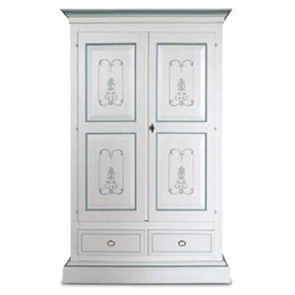 Armadio in legno Shabby chic bianco decorazione filo azzurro