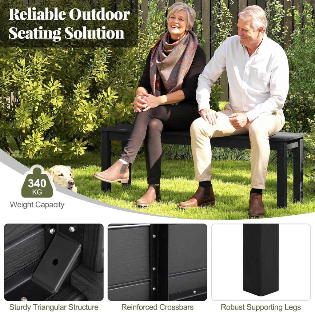 GIANTEX Panca da giardino resistente alle intemperie, per 3 persone, panca da balcone senza schienale, per giardino, terrazza, effetto legno, in plastica, portata fino a 340 kg, per esterni, 140 x 35