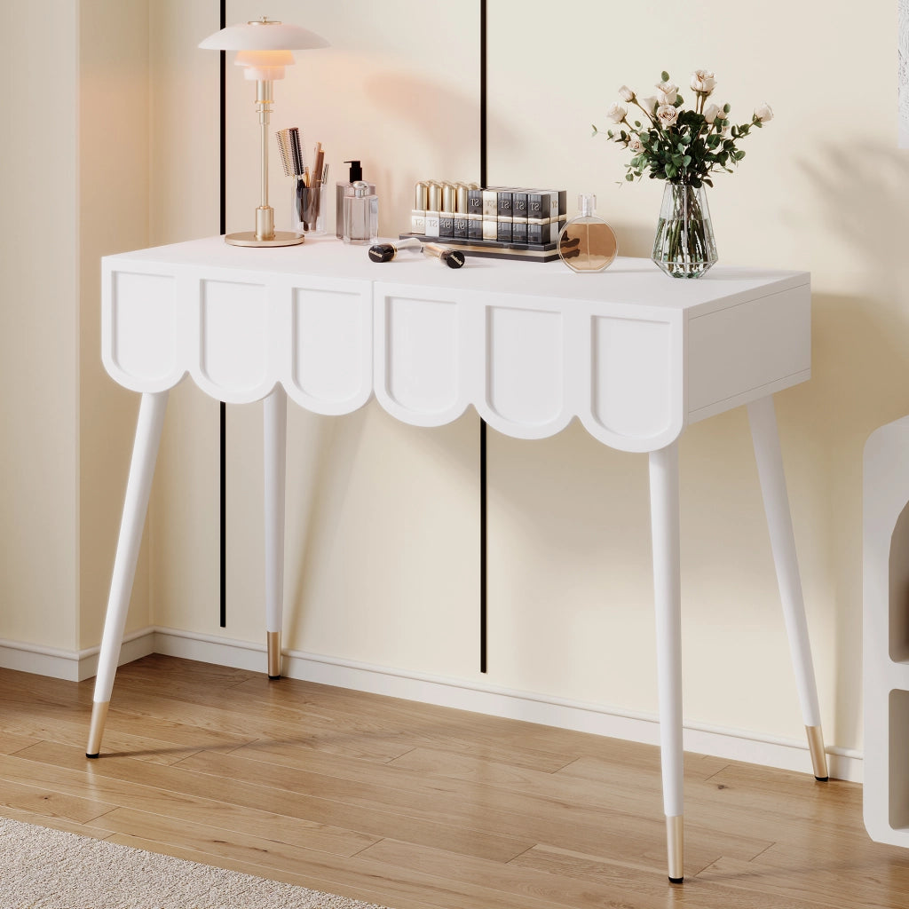 Tavolo Toeletta con 2 Cassetti e Gambe in Metallo ¨C MINIMAL ¨C Bianco 100x40x76 cm