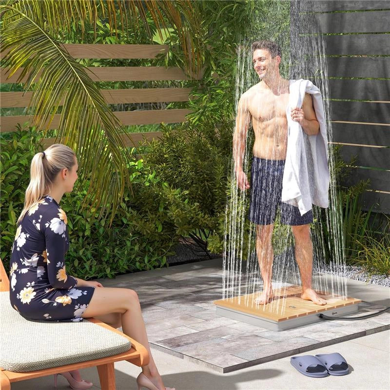 DOCCIA DA GIARDINO PORTATILE CON ALTEZZA FINO A 4 M E GETTI D'ACQUA REGOLABILI, 70X55 CM, LEGNO