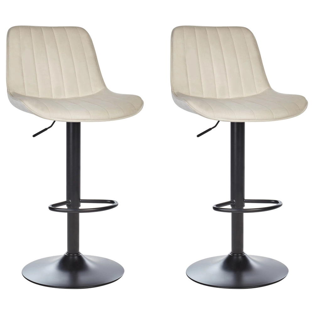 Set di 2 sedie da bar in velluto beige chiaro gambe in acciaio nero senza braccioli set da pranzo salotto soggiorno moderno