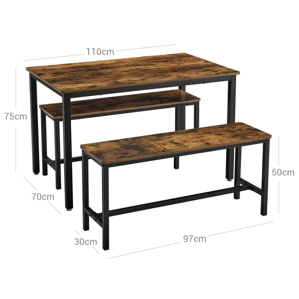 Set tavolo da pranzo e panca tavolo 110 x 70 x 75 cm 2 panche 97 x 30 x 50 cm struttura in acciaio per cucina sala da pranzo soggiorno marrone 12_0005426