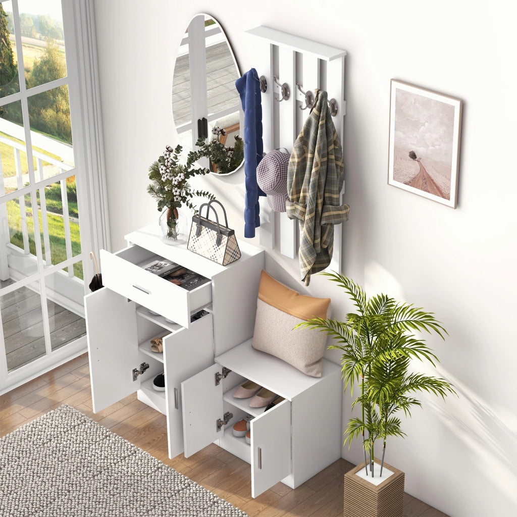 Scarpiera con Appendiabiti a Combinazione per Ingresso e Camera da Letto Legno 100x32x187cm Bianco